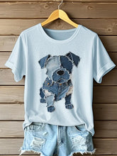 Damen Hunde muster Denim Patchwork Kunst T-Shirt